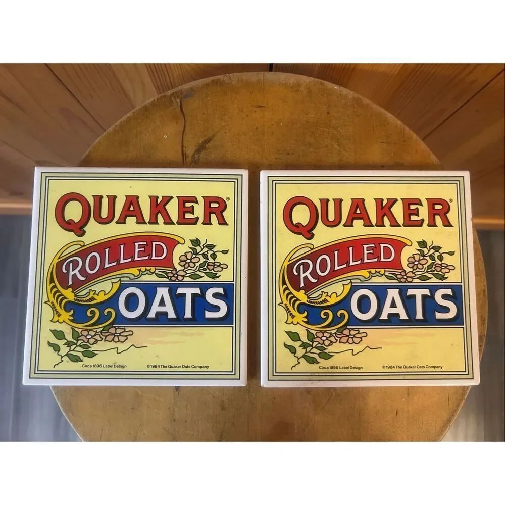 Vintage 1984 6” Quaker Oats Trivet/Tiles w Hanging Hardware (5789)